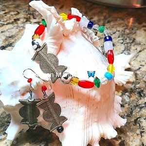African tribal bracelet and earrings in